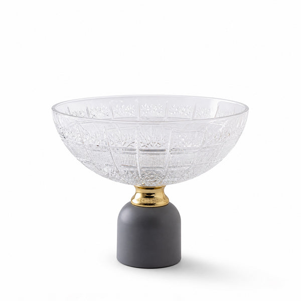 Glass Fruit Bowl With Stand Clear Cut Design Gold Base Elegant Serving Bowl Siddiq Gifts