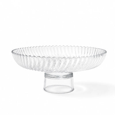 Glass Fruit Bowl With Stand 26 x 11 CM Clear Ribbed Pedestal Serving Bowl Siddiq Gifts