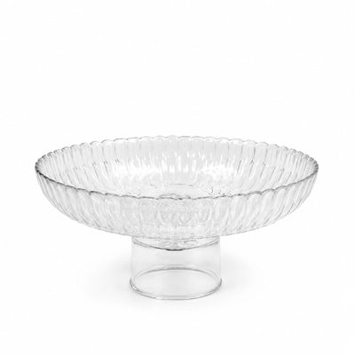 Glass Fruit Bowl With Stand 26 x 11 CM Clear Textured Pedestal Serving Bowl Siddiq Gifts