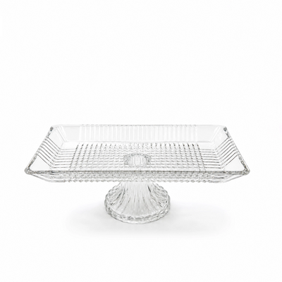 Glass Fruit Tray With Stand 26 x 11 CM Clear Diamond Pattern Pedestal Serving Tray Siddiq Gifts