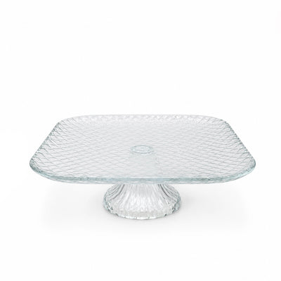 Glass Fruit Tray With Stand 26 x 11 CM Clear Diamond Pattern Pedestal Serving Tray Siddiq Gifts