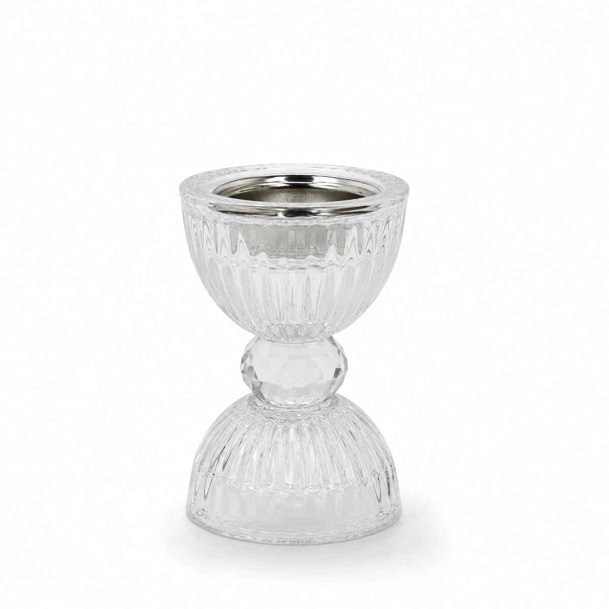 Glass Incense Burner 10 CM Clear Crystal Bakhoor Holder with Silver Inner Bowl by Siddiq Gifts