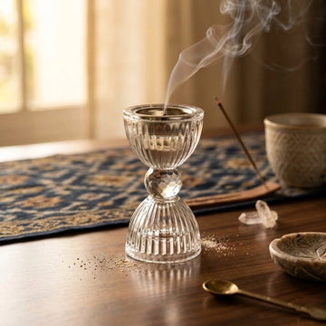 Glass Incense Burner 10 CM Clear Crystal Bakhoor Holder with Silver Inner Bowl by Siddiq Gifts