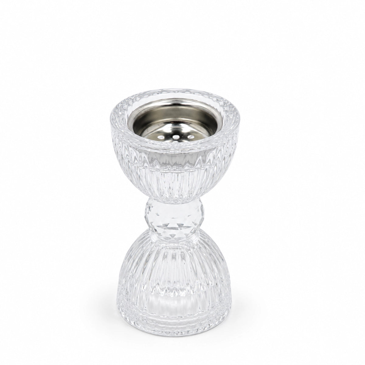 Glass Incense Burner 10 CM Clear Crystal Bakhoor Holder with Silver Inner Bowl by Siddiq Gifts