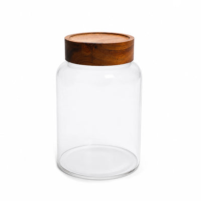 Glass Jar 1920 ml Clear Glass With Wooden Lid Siddiq Gifts