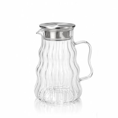 Glass Jug 1600ML Wavy Ribbed Water And Beverage Pitcher With Lid Siddiq Gifts