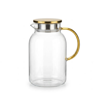 Glass Jug With Gold Lid 2L Clear Glass With Amber Handle Siddiq Gifts