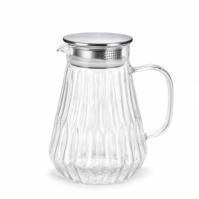 Glass Jug With Stainless Steel Lid And Filter 1800ML Clear Glass Siddiq Gifts