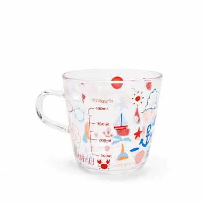 Glass Mug 400ml Clear Glass Measuring Cup With Coastal Print Design Siddiq Gifts