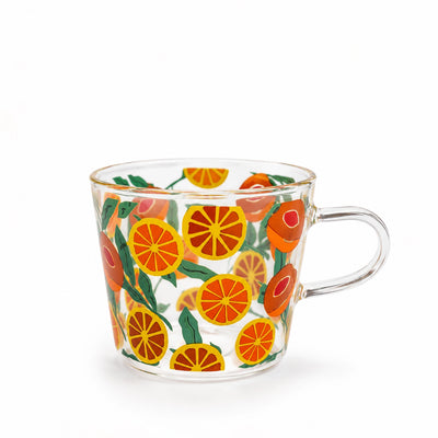 Glass Mug Clear Glass Cup With Citrus Fruit Print Design Siddiq Gifts