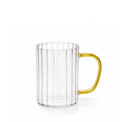 Clear Ribbed Glass Mug with Gold Handle Elegant Glass Cup for Coffee Tea and Hot Beverages by Siddiq Gifts