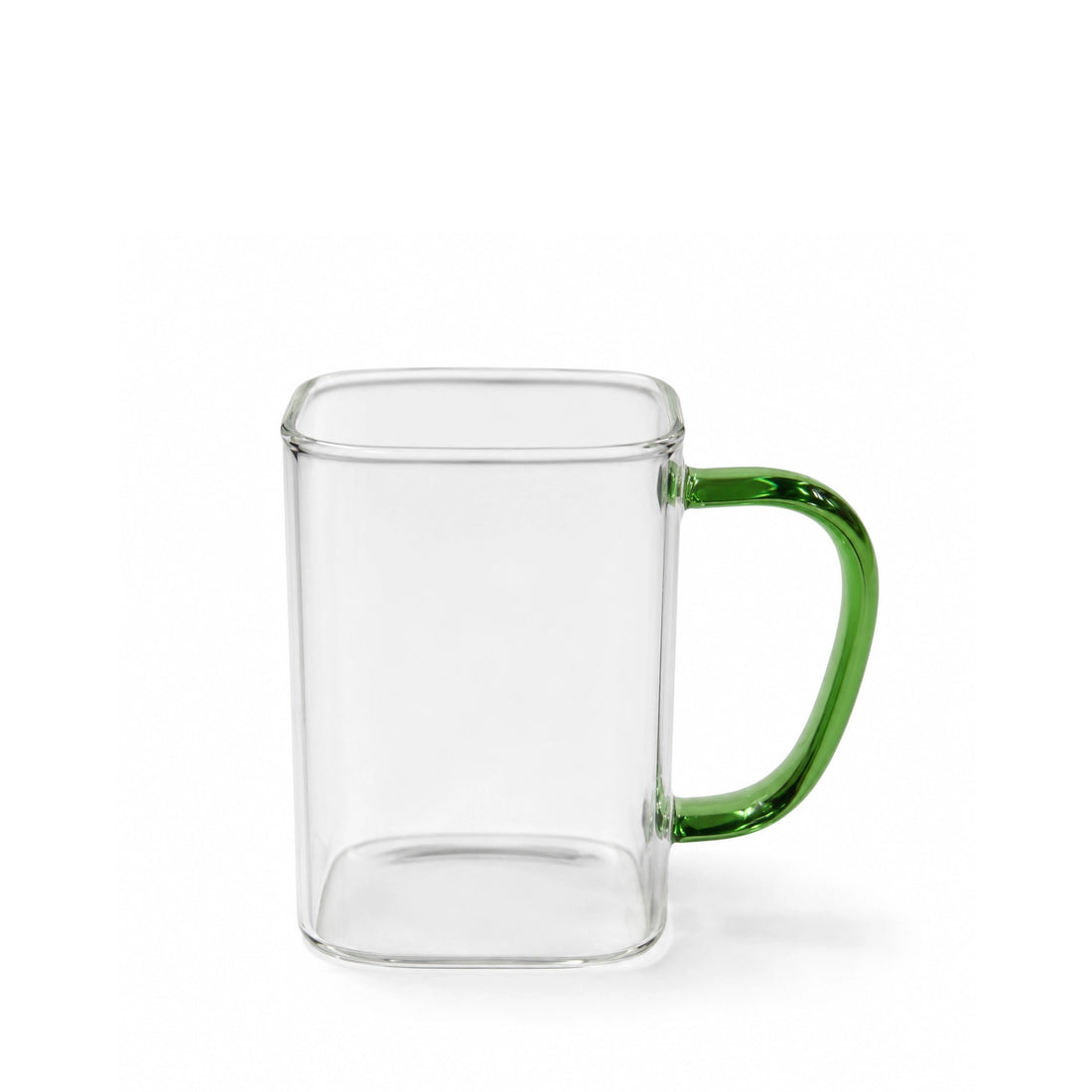 90385-03 Glass Mug – Clear Square Glass Cup with Green Handle