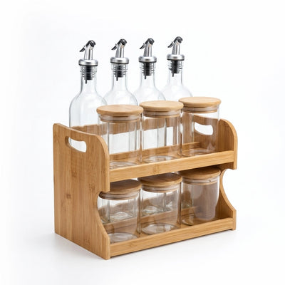 Glass Spice And Oil Dispenser Set 10 Piece With Bamboo Rack Siddiq Gifts