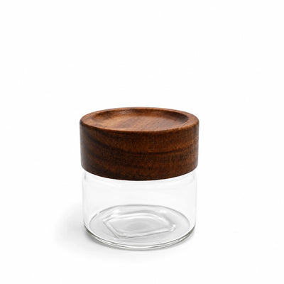 Glass Storage Canister 120 ml Clear Glass With Wooden Lid Siddiq Gifts