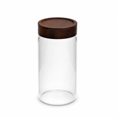 Glass Storage Canister 785 ml Clear Glass With Wooden Lid Siddiq Gifts