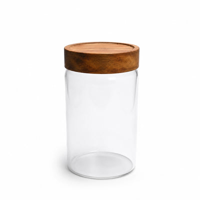 Glass Storage Jar 1170 ml Clear Glass With Wooden Lid Siddiq Gifts