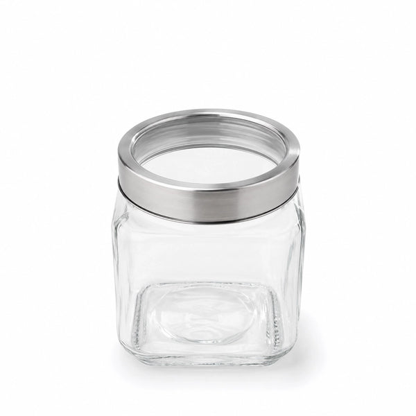 Glass Storage Jar 1200 ML Clear Glass with Silver Lid | Siddiq Gifts