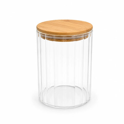 Glass Storage Jar 1600 ml Clear Ribbed Glass With Wooden Lid Siddiq Gifts