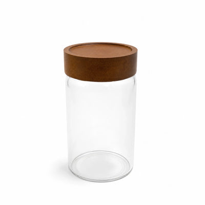 Glass Storage Jar 545 ml Clear Glass With Wooden Lid Siddiq Gifts