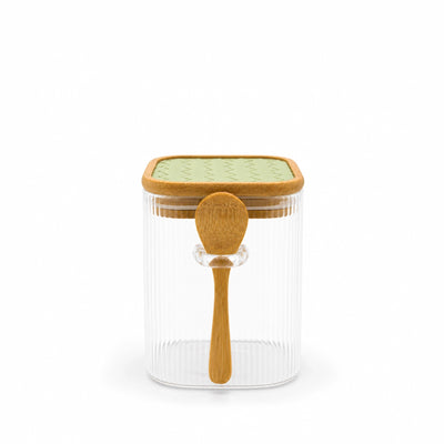 Glass Storage Jar With Wooden Lid And Spoon 400 ml Clear Glass Siddiq Gifts