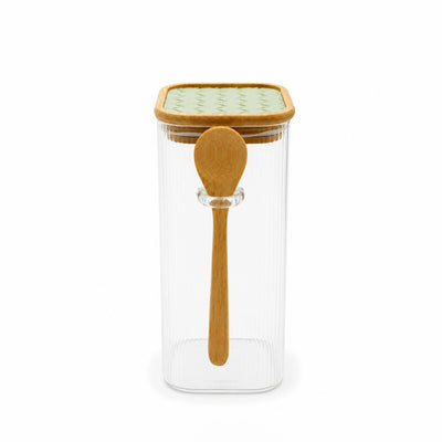 Glass Storage Jar With Wooden Lid And Spoon 950 ml Clear Glass Siddiq Gifts