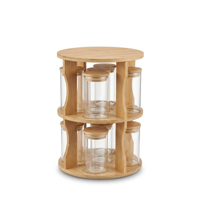 Glass Storage Spice Jar Set 10 Piece With Bamboo Lids And Rotating Bamboo Organizer Stand Siddiq Gifts