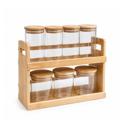 glass-storage-spice-jar-set-7-piece-with-bamboo-lids-2-tier-organizer-stand-6273-siddiq-gifts