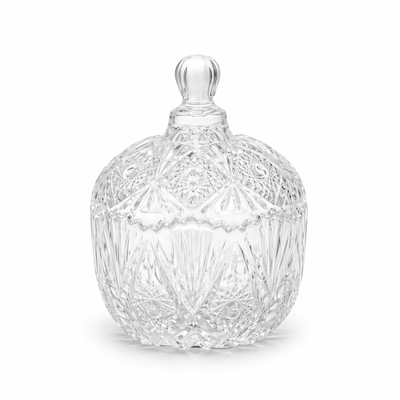 Clear Glass Sugar Bowl With Lid Cut Design 8x7.5 Cm For Sugar Storage And Table Serving By Siddiq Gifts