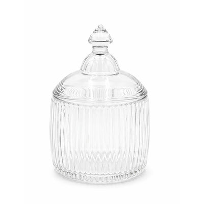 Clear Ribbed Glass Sugar Bowl With Lid 14x9 Cm For Sugar Storage And Table Serving By Siddiq Gifts