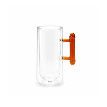 Glass Tea and Cawa Cup Set 18 Pieces Clear with Amber Handle Design by Siddiq Gifts