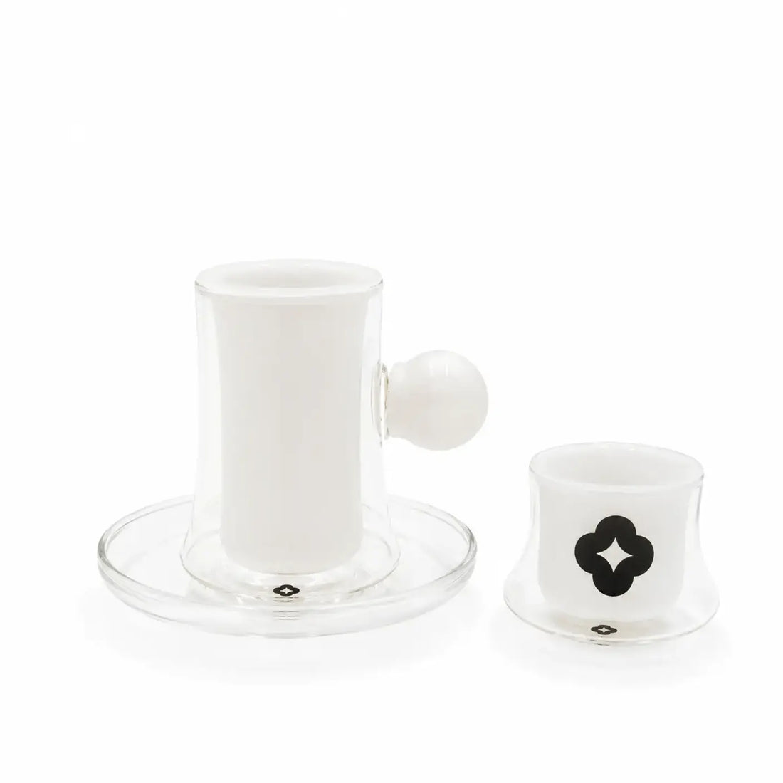 RZ1802 Glass Tea & Cawa Cup Set – 18 Pieces – White with Black Geometric Design