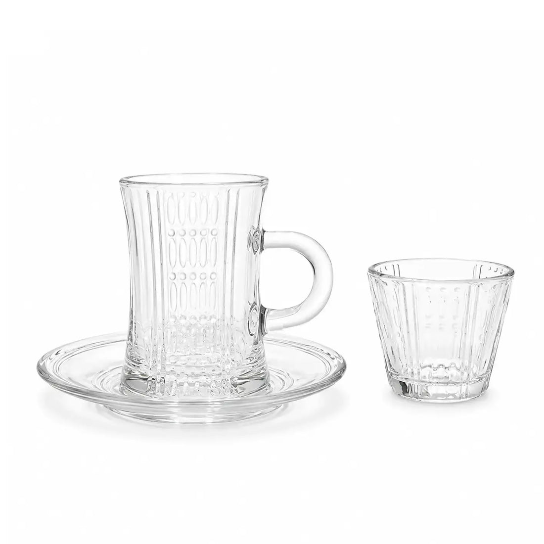 1470B0005 Glass Tea & Cawa Cup Set – 18 Pieces – Clear Textured Design