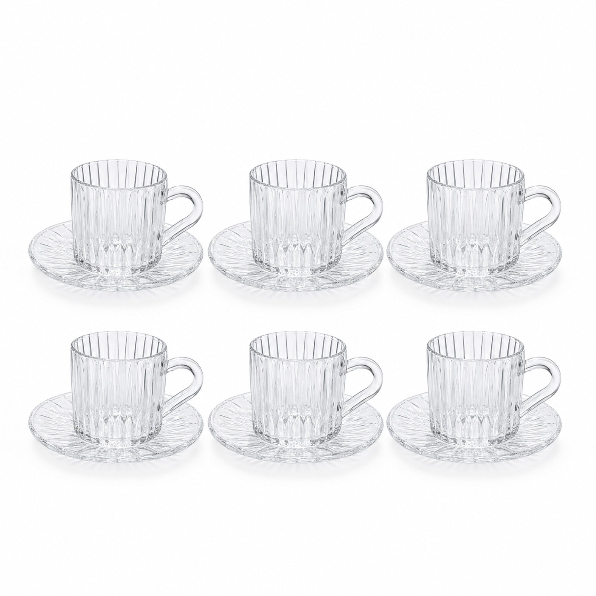 Glass Tea Cup with Saucer Set 12 Pieces Clear Glass Ribbed Pattern Design Elegant Tea Cups by Siddiq Gifts