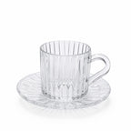 VR-CF007S12 Glass Tea Cup with Saucer Set – 12 Pieces – Clear Glass with Ribbed Pattern Design