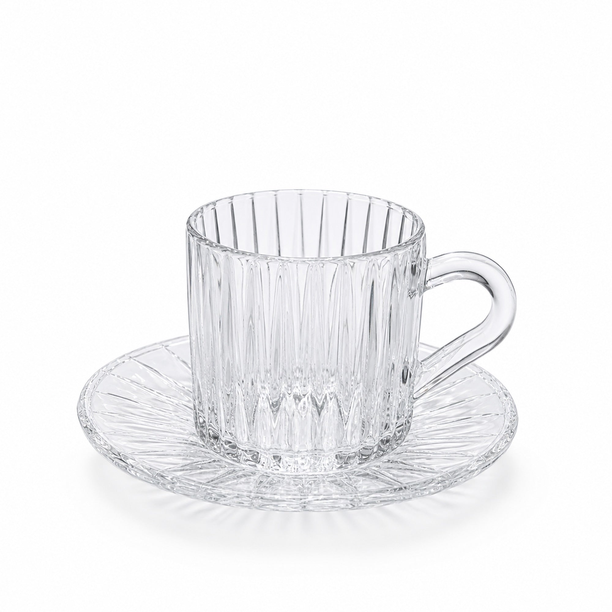 Glass Tea Cup with Saucer Set 12 Pieces Clear Glass Ribbed Pattern Design Elegant Tea Cups by Siddiq Gifts