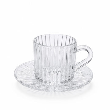 Glass Tea Cup with Saucer Set 12 Pieces Clear Glass Ribbed Pattern Design Elegant Tea Cups by Siddiq Gifts