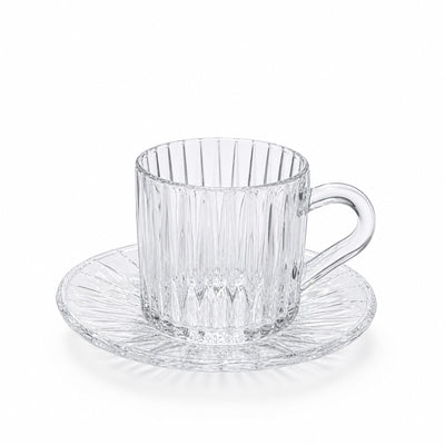 Glass Tea Cup with Saucer Set 12 Pieces Clear Glass Ribbed Pattern Design Elegant Tea Cups by Siddiq Gifts