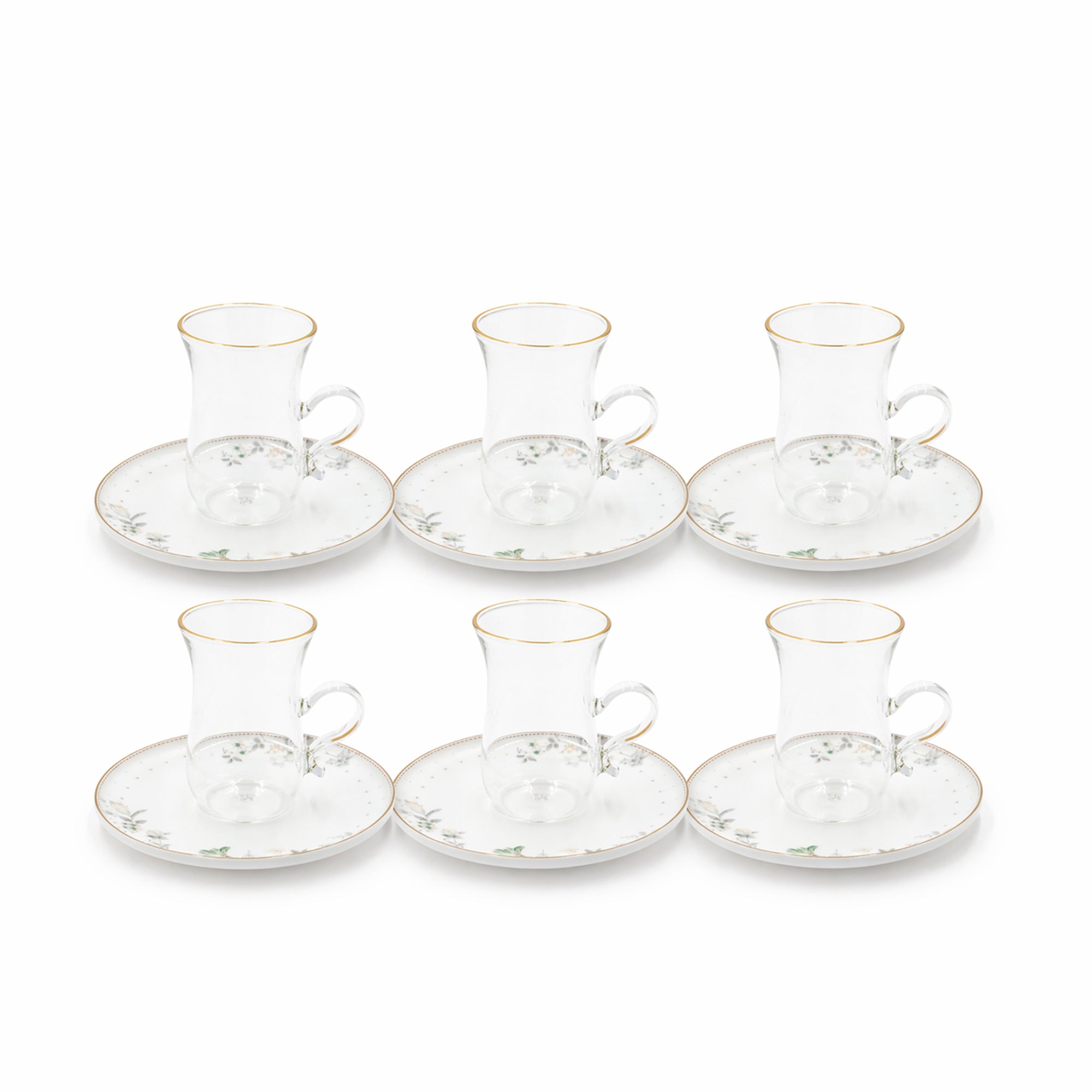 Glass Tea Cup And Saucer Set 12 Pieces Clear Glass With Gold Rim Elegant Tea Set With Matching Saucers Stylish Set For Tea Serving By Siddiq Gifts
