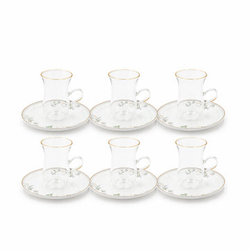 Glass Tea Cup And Saucer Set 12 Pieces Clear Glass With Gold Rim Elegant Tea Set With Matching Saucers Stylish Set For Tea Serving By Siddiq Gifts