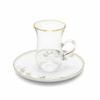 GP-158 Glass Tea Cup & Saucer Set – 12 Pieces – Clear Glass with Gold Rim Elegant Tea Set