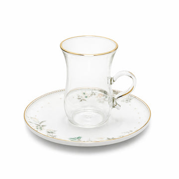 Glass Tea Cup And Saucer Set 12 Pieces Clear Glass With Gold Rim Elegant Tea Set With Matching Saucers Stylish Set For Tea Serving By Siddiq Gifts