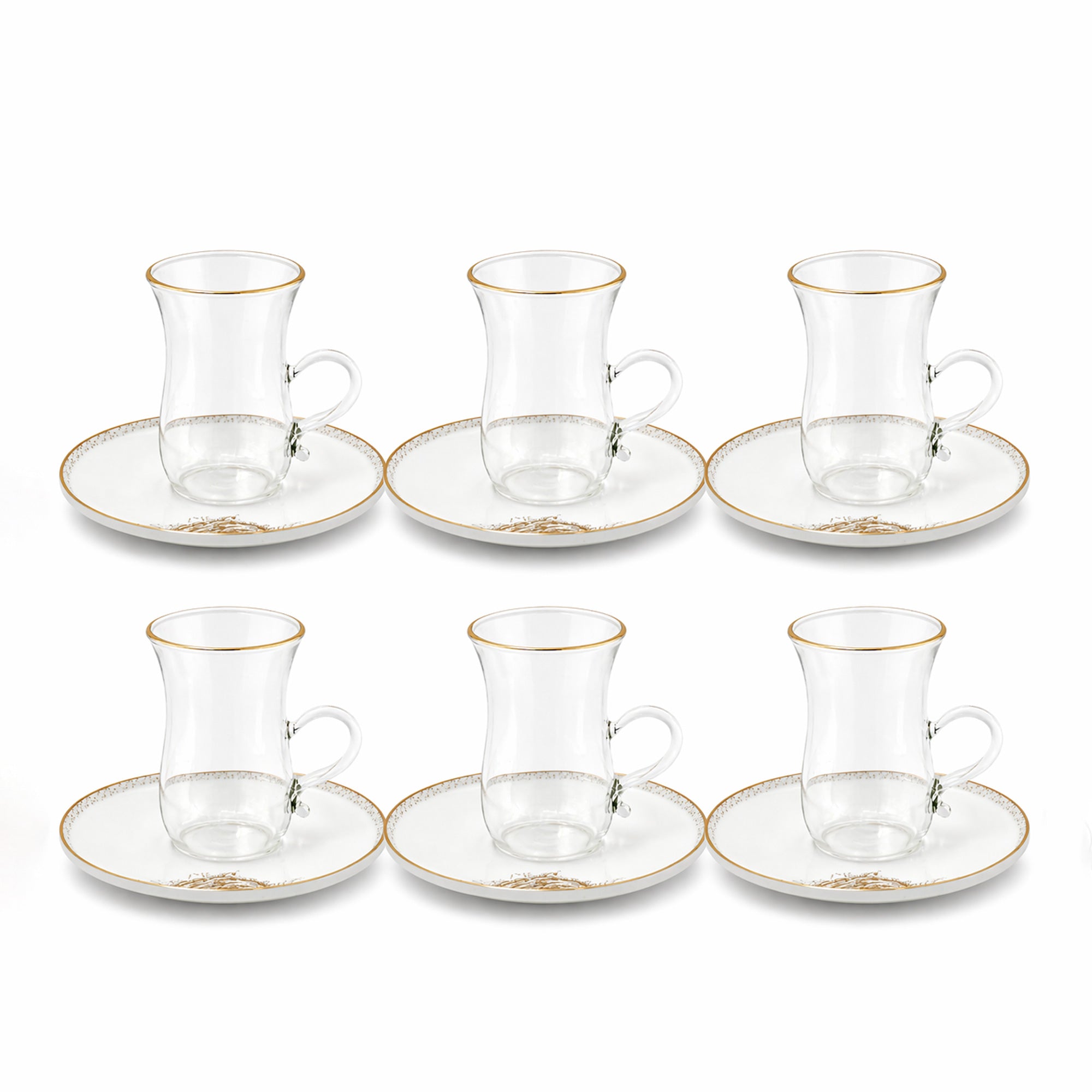 Glass Tea Cup And Saucer Set 12 Pieces Clear Glass With Gold Rim And Elegant Floral Accent Design Stylish Tea Set With Matching Saucers For Serving By Siddiq Gifts