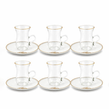 Glass Tea Cup And Saucer Set 12 Pieces Clear Glass With Gold Rim And Elegant Floral Accent Design Stylish Tea Set With Matching Saucers For Serving By Siddiq Gifts