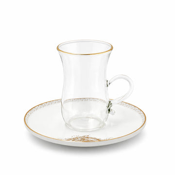 Glass Tea Cup And Saucer Set 12 Pieces Clear Glass With Gold Rim And Elegant Floral Accent Design Stylish Tea Set With Matching Saucers For Serving By Siddiq Gifts
