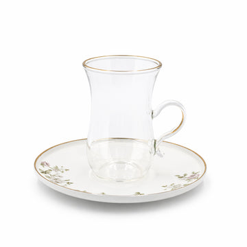 Glass Tea Cup And Saucer Set 12 Pieces Clear Glass With Gold Rim And Floral Design Elegant Tea Set With Matching Saucers Stylish Set For Tea Serving By Siddiq Gifts