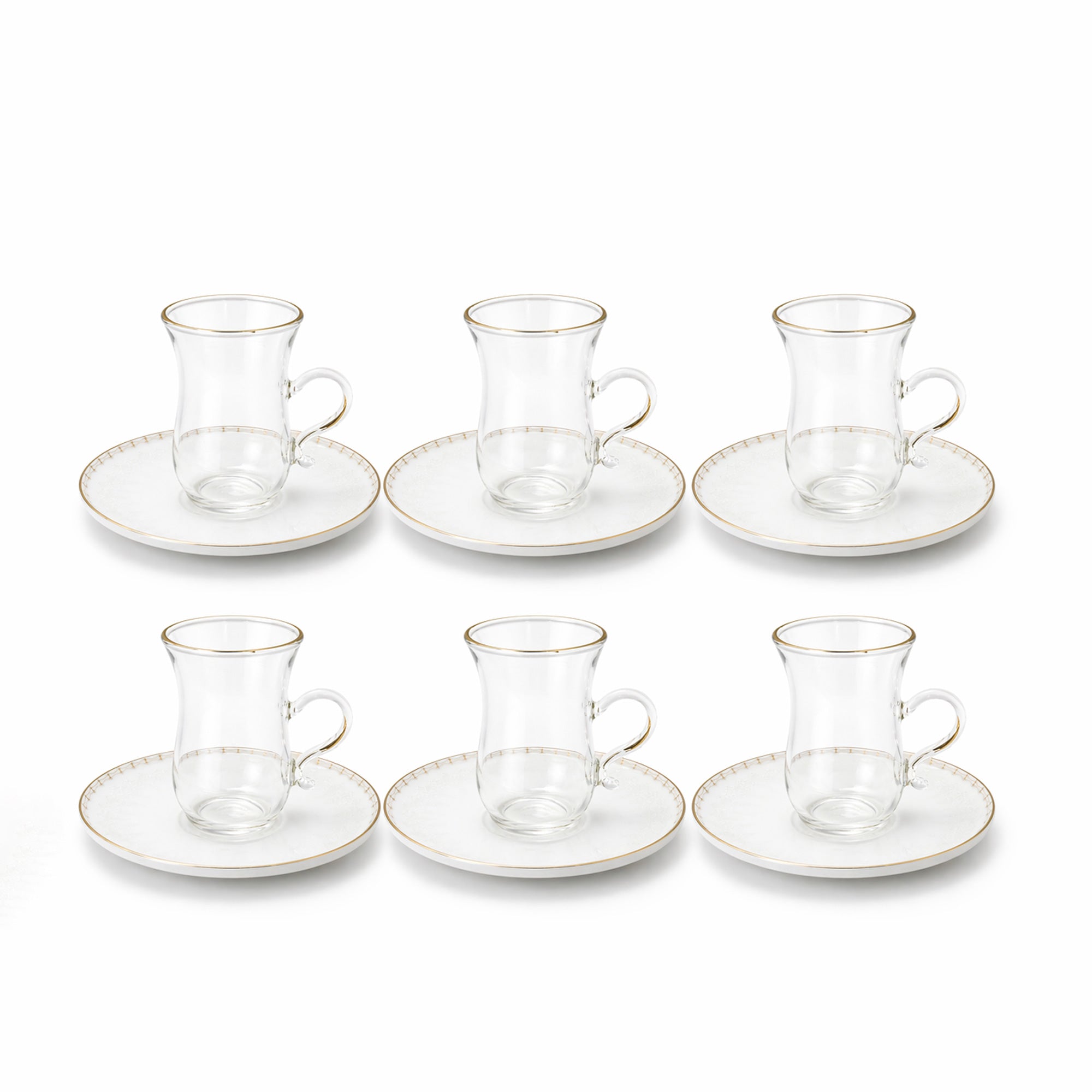 Glass Tea Cup And Saucer Set 12 Pieces Clear Glass With Gold Rim And Elegant Pattern Design Stylish Tea Set With Matching Saucers For Serving By Siddiq Gifts