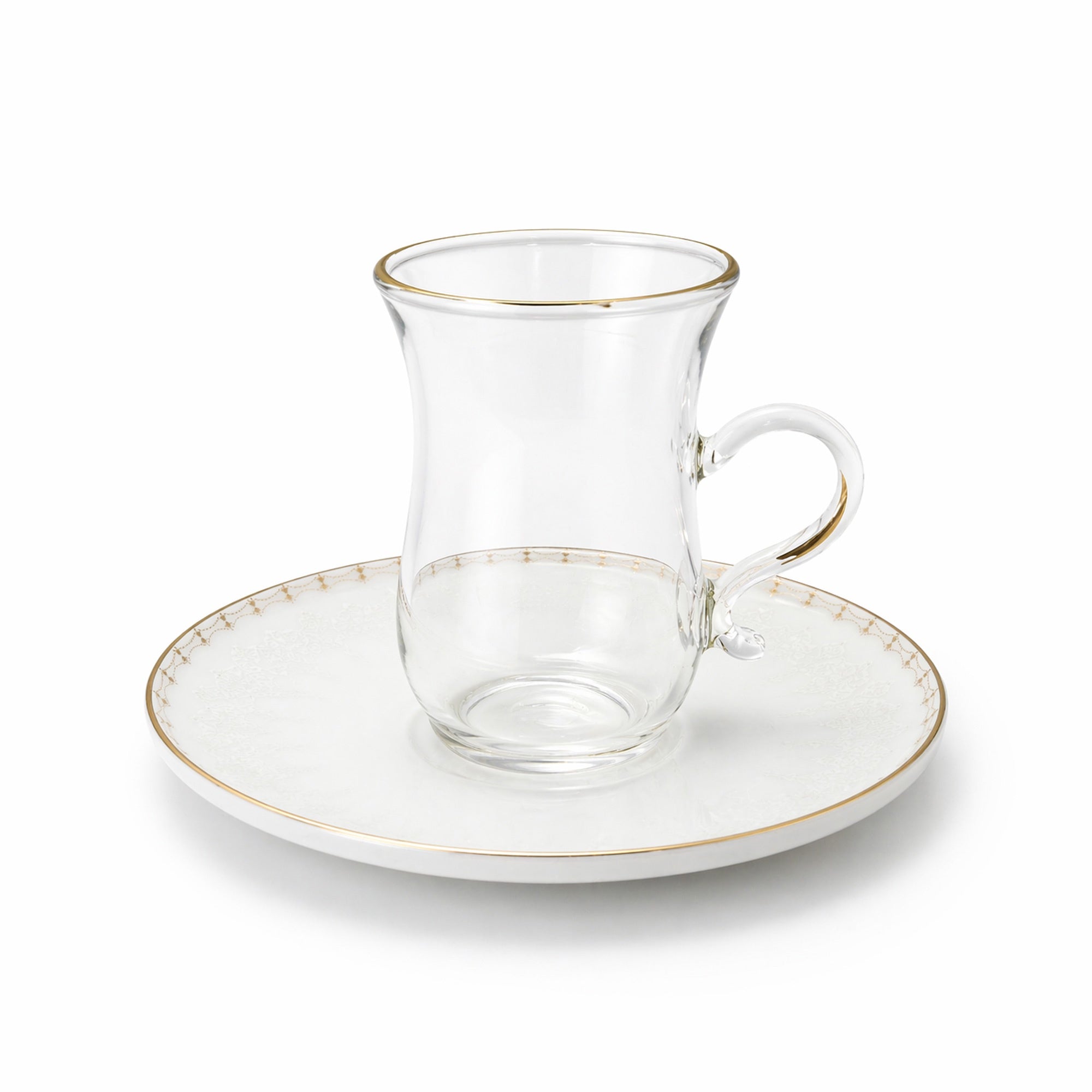 Glass Tea Cup And Saucer Set 12 Pieces Clear Glass With Gold Rim And Elegant Pattern Design Stylish Tea Set With Matching Saucers For Serving By Siddiq Gifts