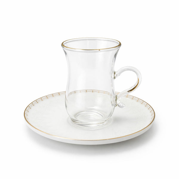 Glass Tea Cup And Saucer Set 12 Pieces Clear Glass With Gold Rim And Elegant Pattern Design Stylish Tea Set With Matching Saucers For Serving By Siddiq Gifts