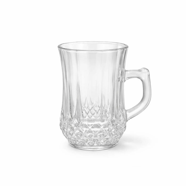 Glass Tea Cup Set 6 Piece Textured Clear Cups with Handle | Siddiq Gifts