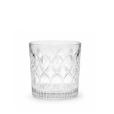 Elegant 6-piece clear glass tumbler set with a 310 ml capacity and textured design, perfect for serving water, juice, soft drinks, and refreshing beverages at Siddiq Gifts.